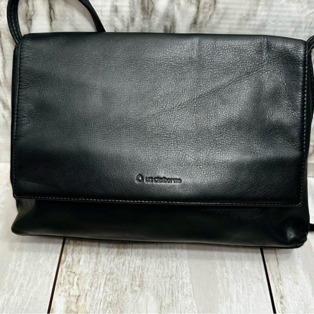 Liz Claiborne Vintage 90s Black Leather Shoulder Bag Minimalist Working Girl